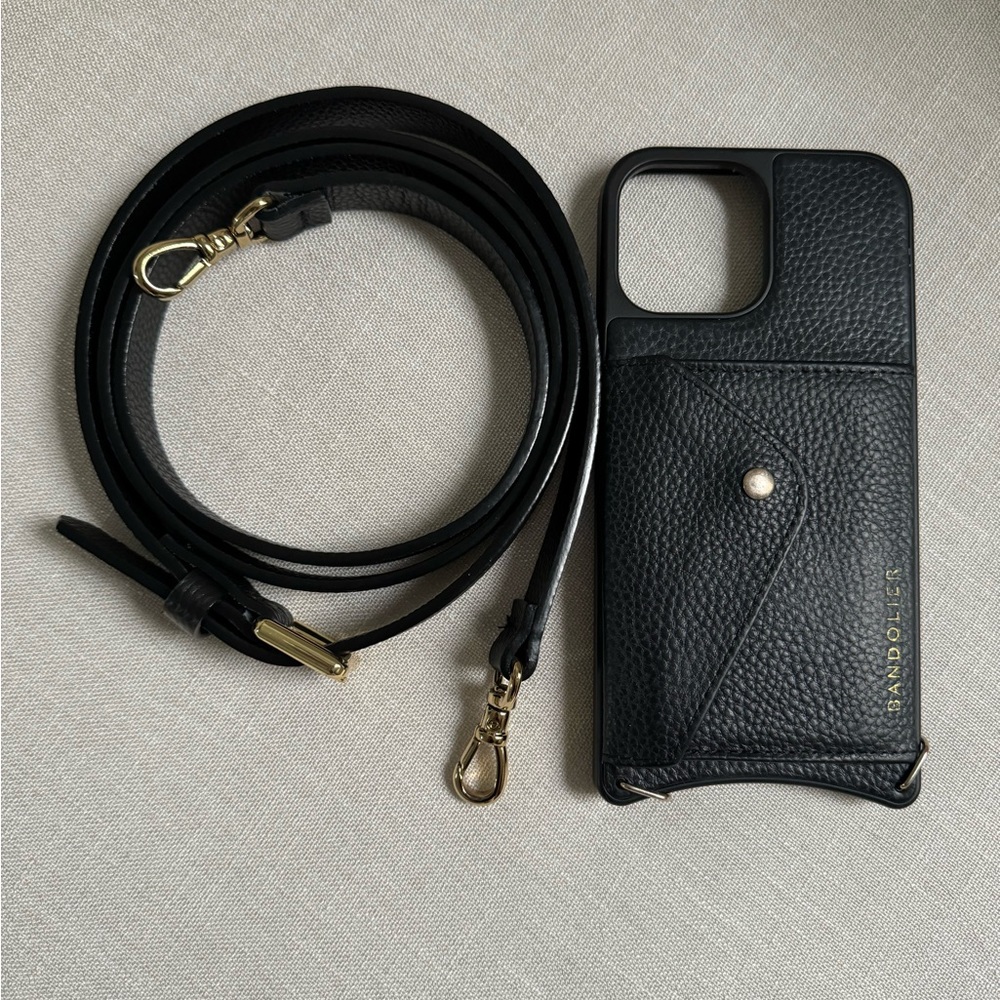Bandolier Hailey Side Slot Leather Crossbody in Black/Gold | iPhone 13 Pro Max